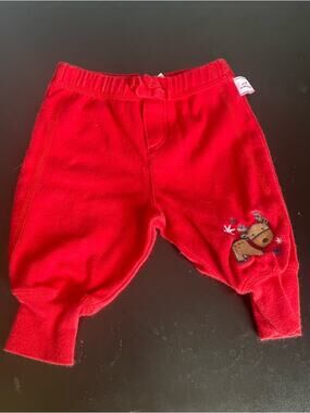 small wonders Red Baby Joggers with raindeer Applique 0-3m